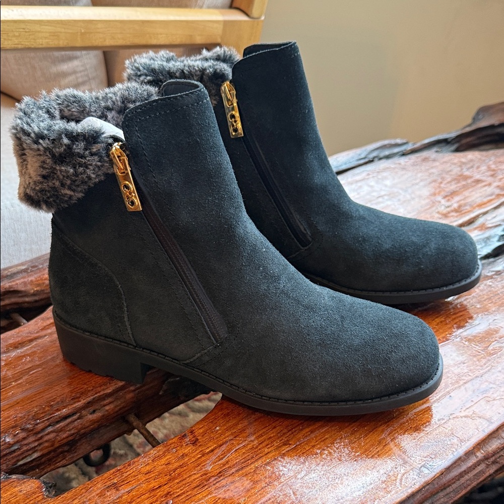 NEW! Cole Haan Black Suede Winter Boots with Faux Fur